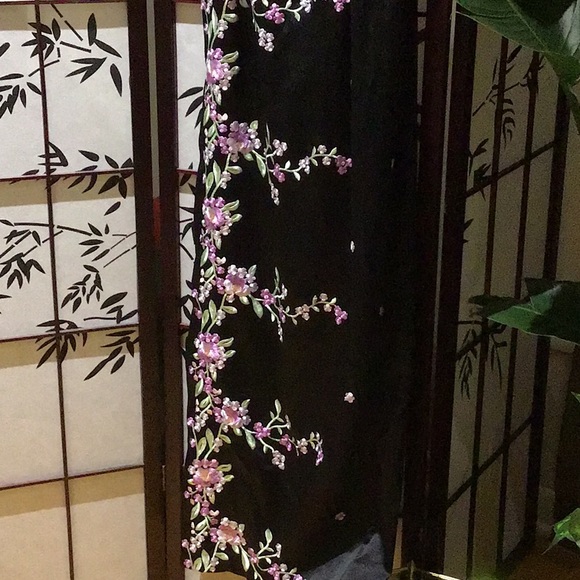 embroidered black strapless full length dress - Picture 2 of 2